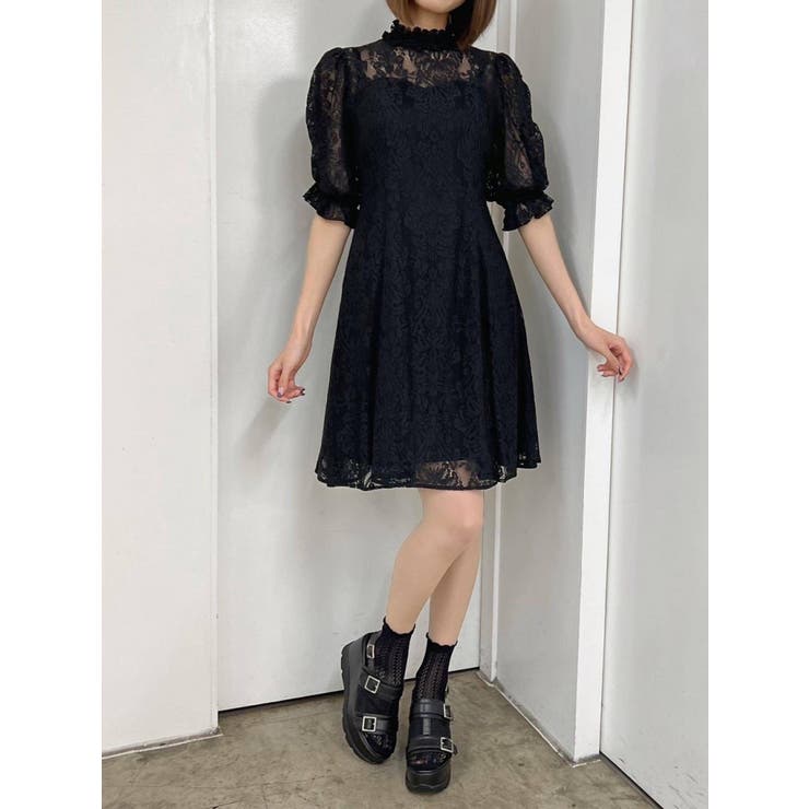 フェイクレザービスチェレースワンピース[品番：MKSW0044658