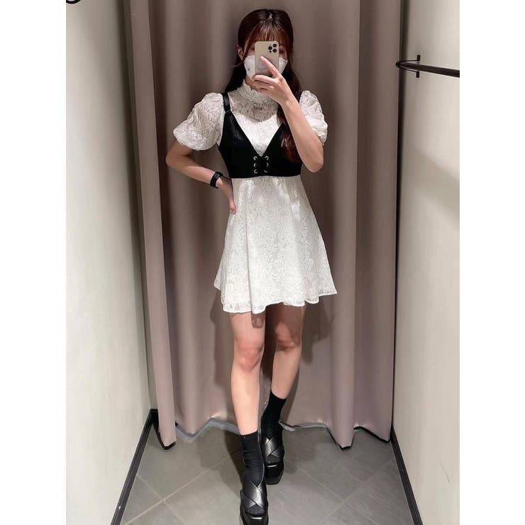 フェイクレザービスチェレースワンピース[品番：MKSW0044658