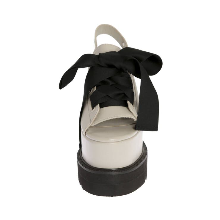 M me eme♡エムエメ リボンプラットフォームサンダル ヒール 黒 ブラック me+em select サンダル 「 3color 」ストラップリボン