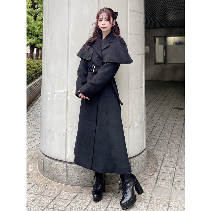 ブラック | ケープ付きロングコート | EATME