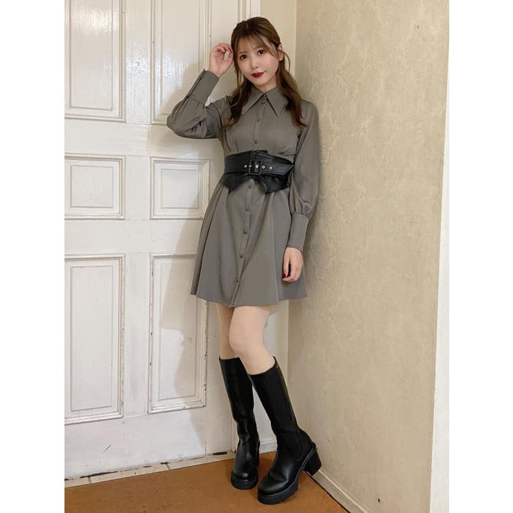 グレー | 2WAYコルセット付きシャツワンピース | EATME