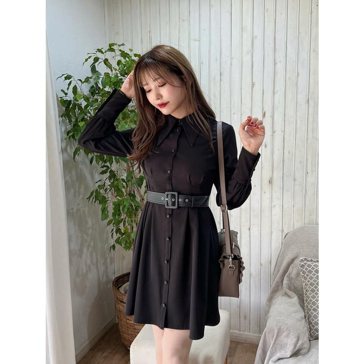 ブラック | 2WAYコルセット付きシャツワンピース | EATME