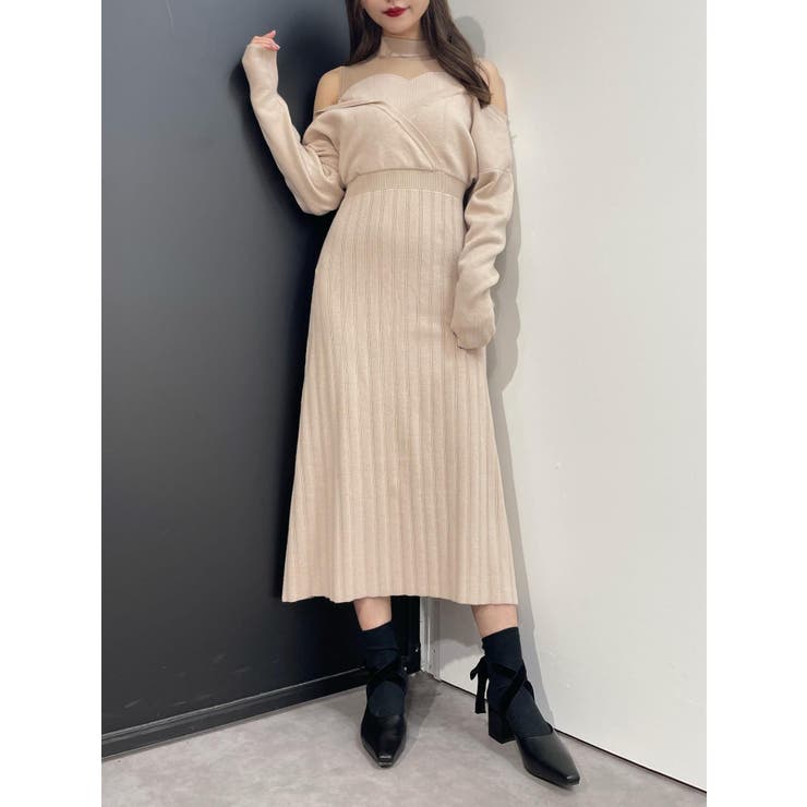 カシュクールレイヤードニットワンピース[品番：MKSW0046697