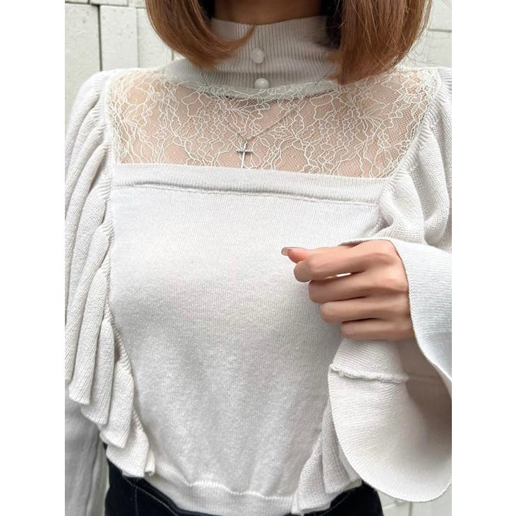 レースコンビラッフルニットTOP[品番：MKSW0047856]｜EATME