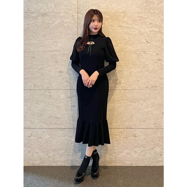 FRONTレースアップマーメイドリブワンピース[品番：MKSW0048277