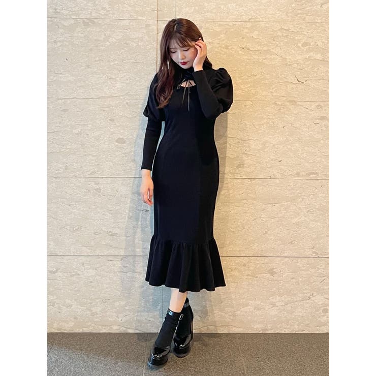 FRONTレースアップマーメイドリブワンピース[品番：MKSW0048277