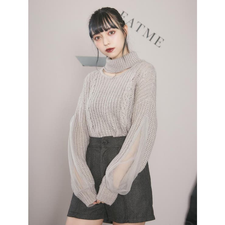 チュールコンビスリーブニットTOP[品番：MKSW0048150]｜EATME