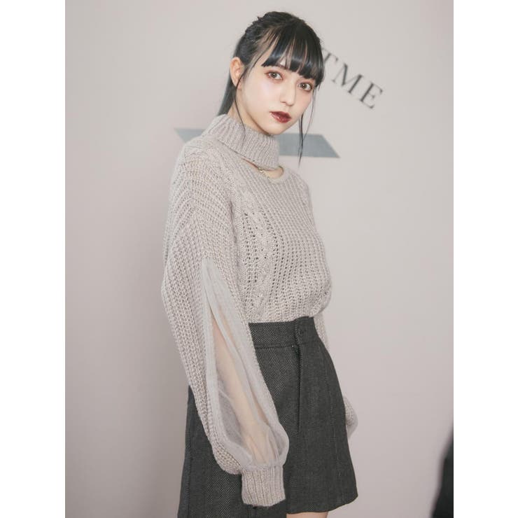 チュールコンビスリーブニットTOP[品番：MKSW0048150]｜EATME