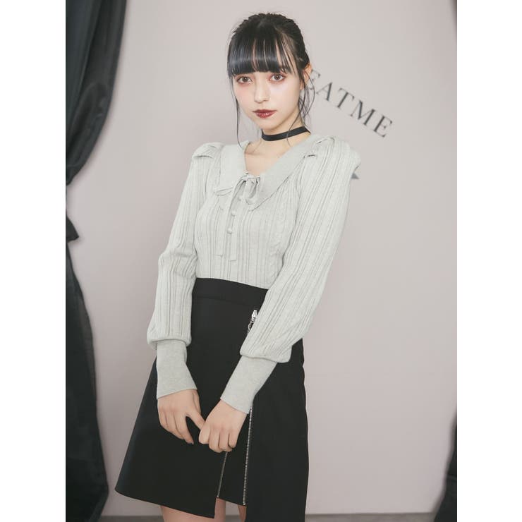 EATME シャツカラーアンサンブルニットTOP オフホワイト トップス シャツカラーアンサンブルニットTOP[品番：MKSW0066438]｜EATME