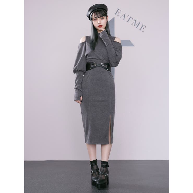 miumiu グレー タイトフィット ワンピース コウベレタス KOBE LETTUCE [ 岡部あゆみさんコラボ ] スクエアボート