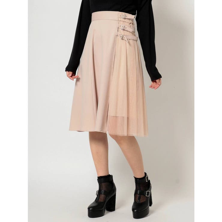 ベージュ | トリプルベルトチュールコンビフレアスカート | EATME