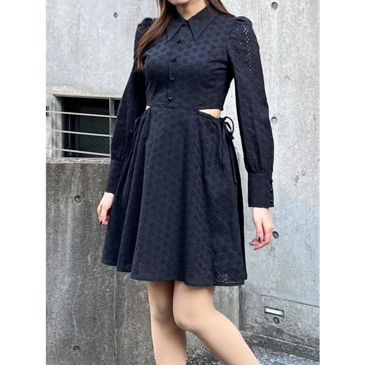 ブラック | ウエストオープンコットンレースワンピース | EATME