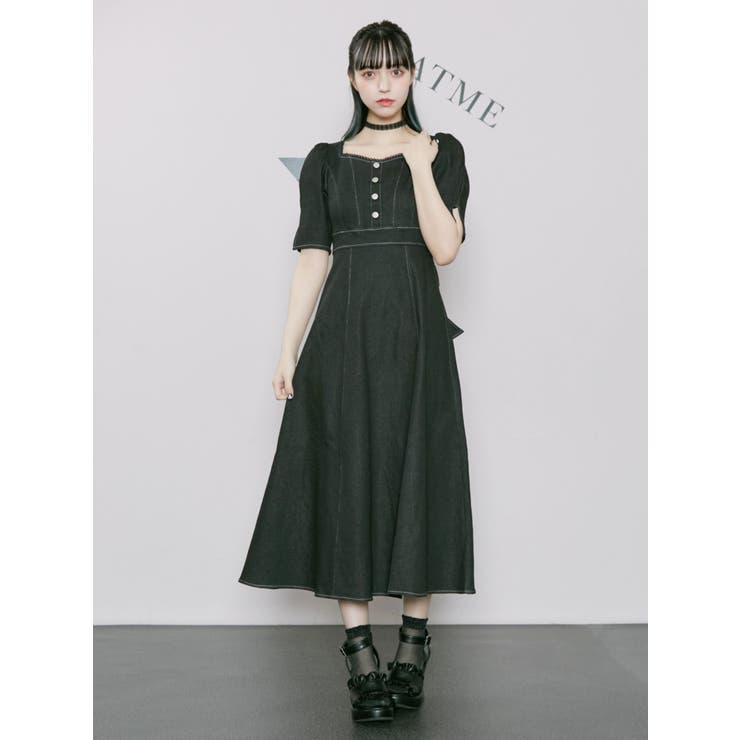 BUBBLES リボンデニムワンピース ブラック tocco closet（トッコ クローゼット） ワンピース リボンモチーフ付き