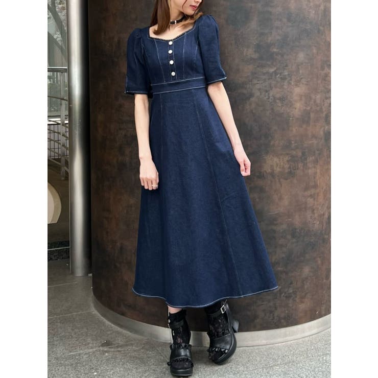 近年　BLUELABEL CRESTBRIDGE　バックリボンデニムワンピース 近年 BLUELABEL CRESTBRIDGE バックリボンデニムワンピース