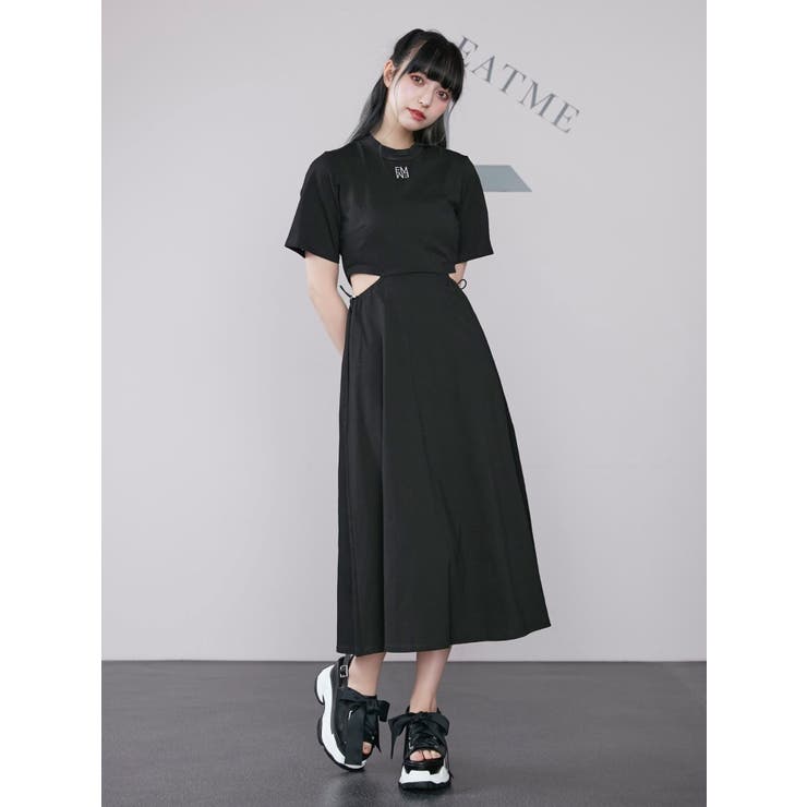 【EATME】ウエストオープンTワンピ BLK ウエストオープンTワンピース[品番：MKSW0051359]｜EATME