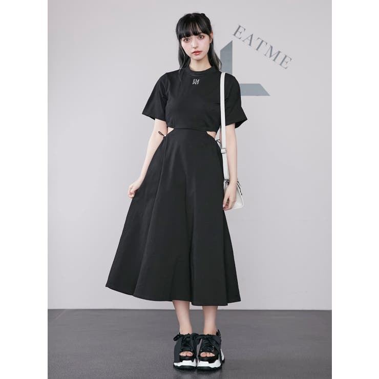 【EATME】ウエストオープンTワンピ BLK ウエストオープンTワンピース[品番：MKSW0051359]｜EATME