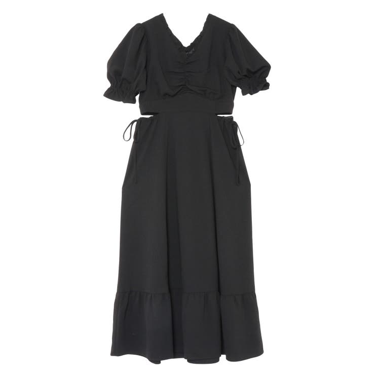 ブラック | Vネックカットアウトロングワンピース | EATME