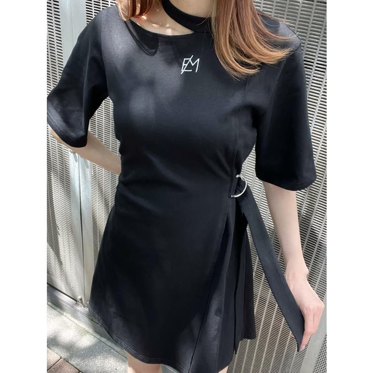 ブラック | チョーカーアシメミニTワンピース | EATME