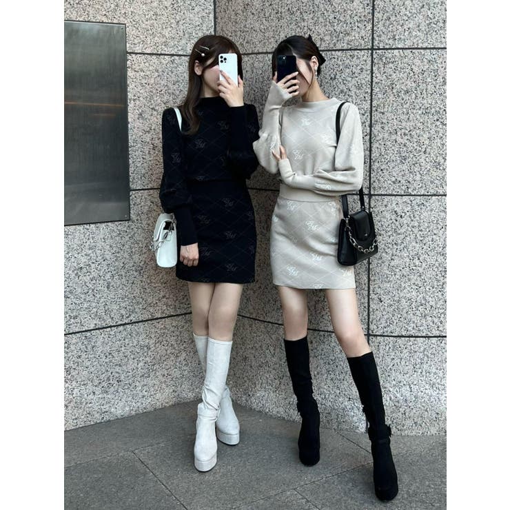 EATME ロゴ入りニットトップス スカート セットアップ