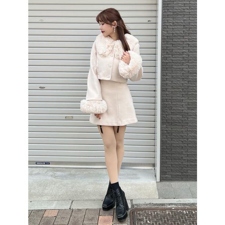 フェイクファーカラーショートジャケット（セットアップ可能