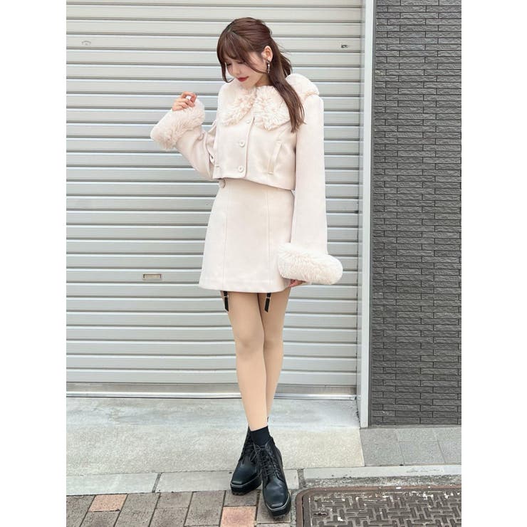 フェイクファーカラーショートジャケット（セットアップ可能