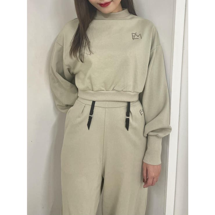 ロゴ刺繍ハイネックTOP（セットアップ可能）[品番：MKSW0053038