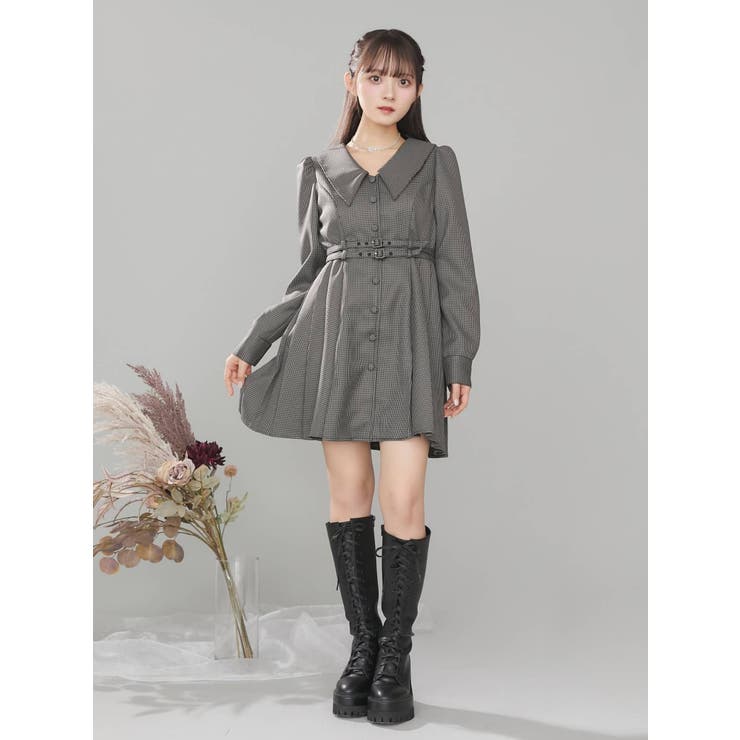 グレー | ダブルベルトサイドプリーツワンピース | EATME