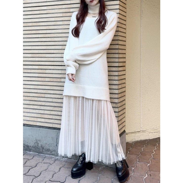 オフホワイト | チュールドッキングニットワンピース | EATME