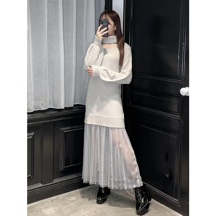 グレー | チュールドッキングニットワンピース | EATME