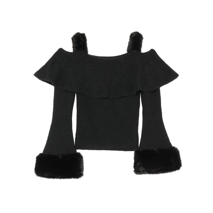 フェイクファーストラップオフショルダーリブニット[品番：MKSW0054729