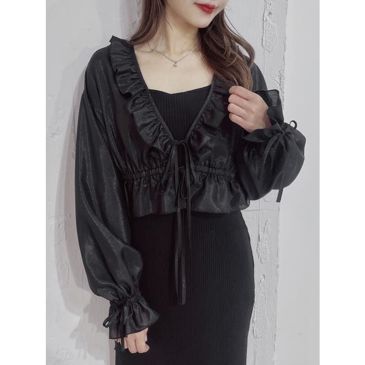 ブラック | リボンフリルペプラムTOP | EATME