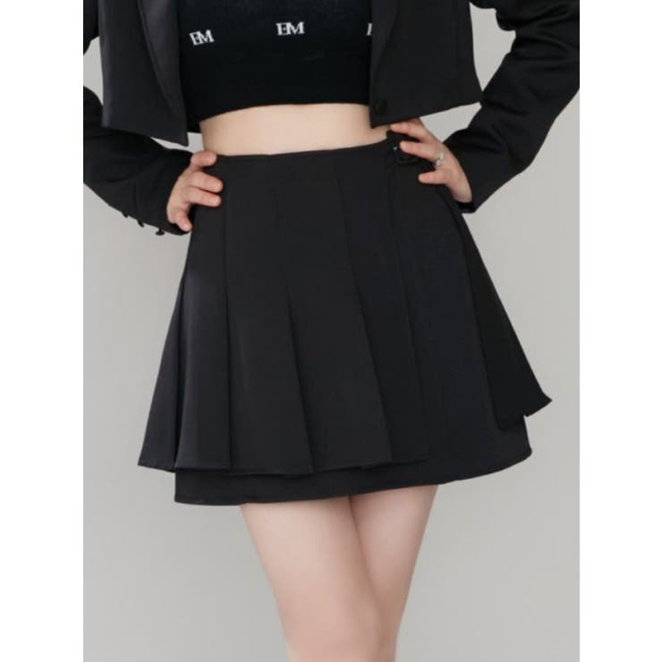 ブラック | プリーツラップミニスカート（セットアップ可能） | EATME