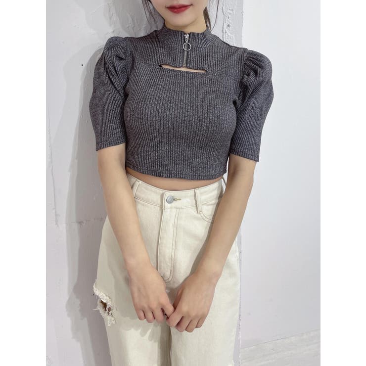 カットアウトフロントZIPリブTOP[品番：MKSW0056946]｜EATME