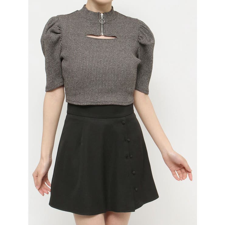 ニット セーター カットアウトフロントZIPリブTOP レディース EATME ニット セーター カットアウトフロントZIPリブTOP