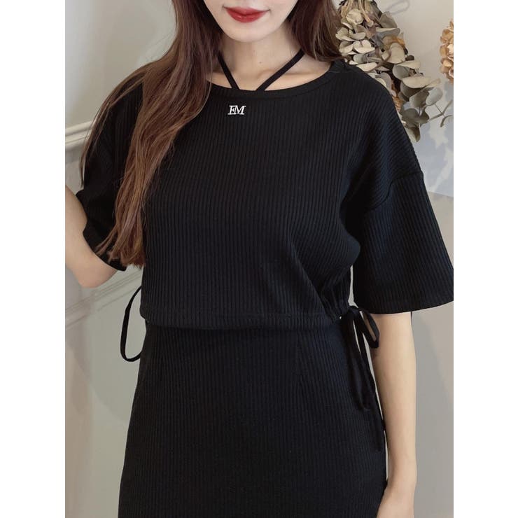 ブラック | 刺繍入りドロストリブTOP（セットアップ可能） | EATME