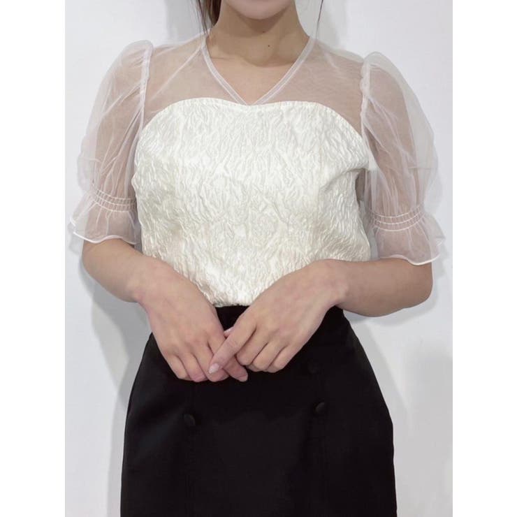 Vネックチュールコンビブラウス | EATME | 詳細画像1 