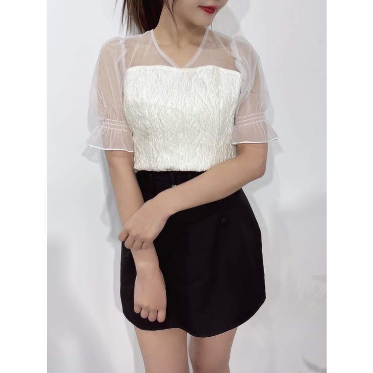 Vネックチュールコンビブラウス | EATME | 詳細画像2 