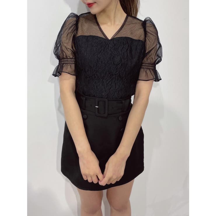 Vネックチュールコンビブラウス | EATME | 詳細画像3 