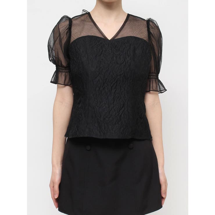 Vネックチュールコンビブラウス | EATME | 詳細画像9 