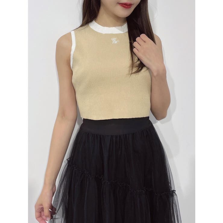 ella_selectshop ベスト　ツイード　バイカラー A part by（アパートバイ）の「ツィードノーカラーベスト