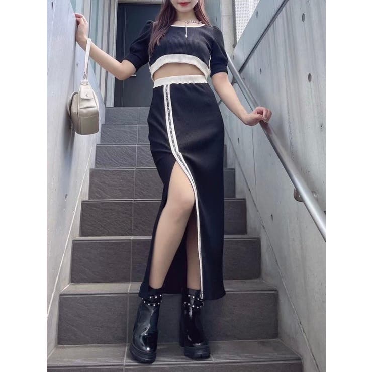 バイカラータイトスカート（セットアップ可能） | EATME | 詳細画像6 