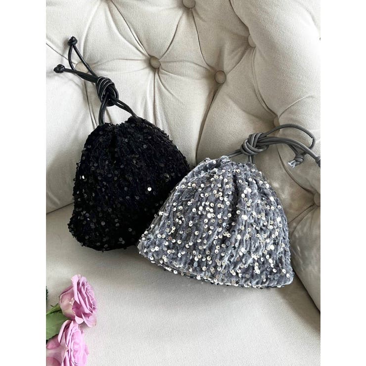 シルバー | スパンコール巾着バッグ | EATME