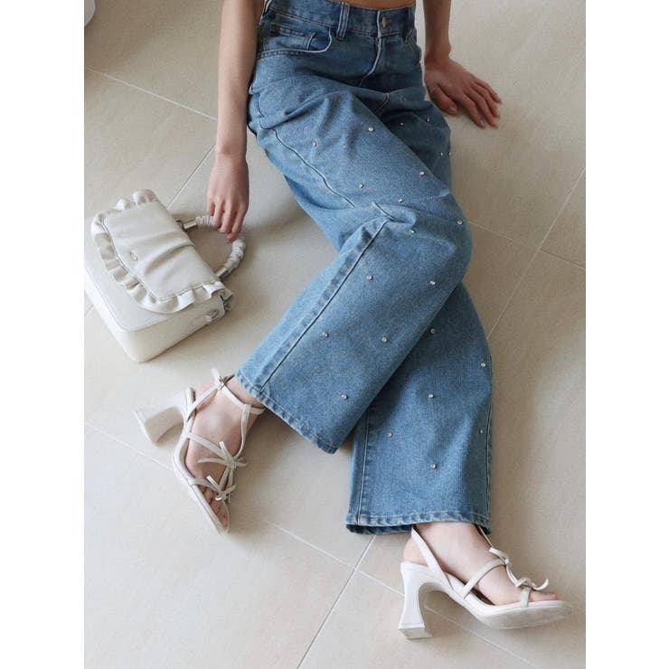 アイスブルー | ストーン付きデニムパンツ | EATME