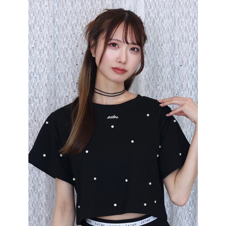 パールストーン付クロップドTシャツ | EATME | 詳細画像4 