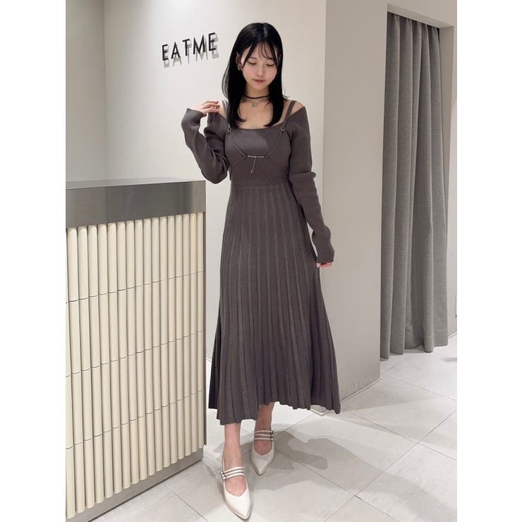 ブラウン | ロゴチャームニットワンピース | EATME