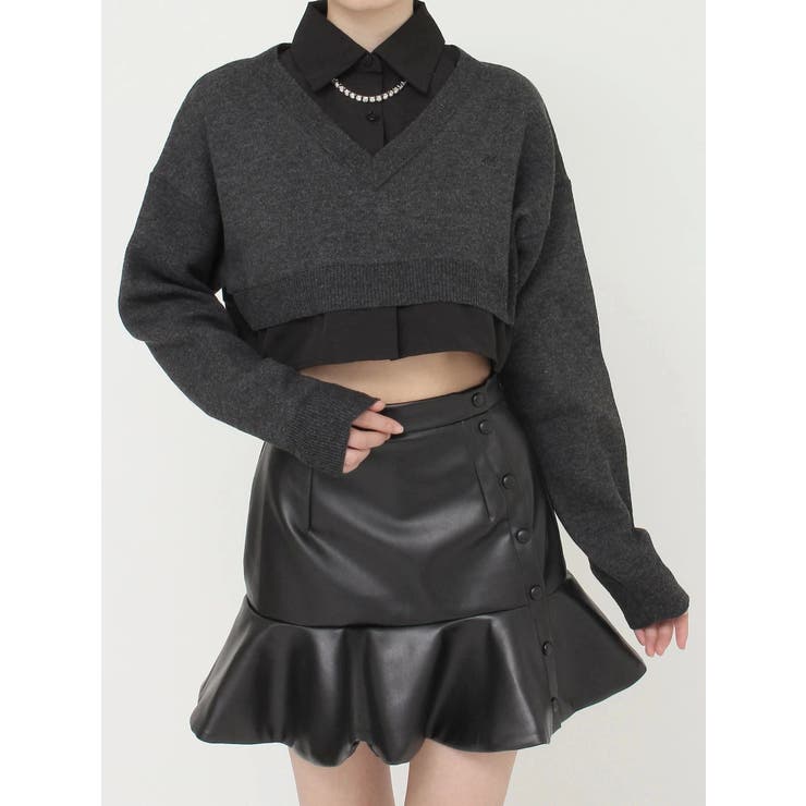 シャツカラーレイヤードニットTOP[品番：MKSW0060253]｜EATME