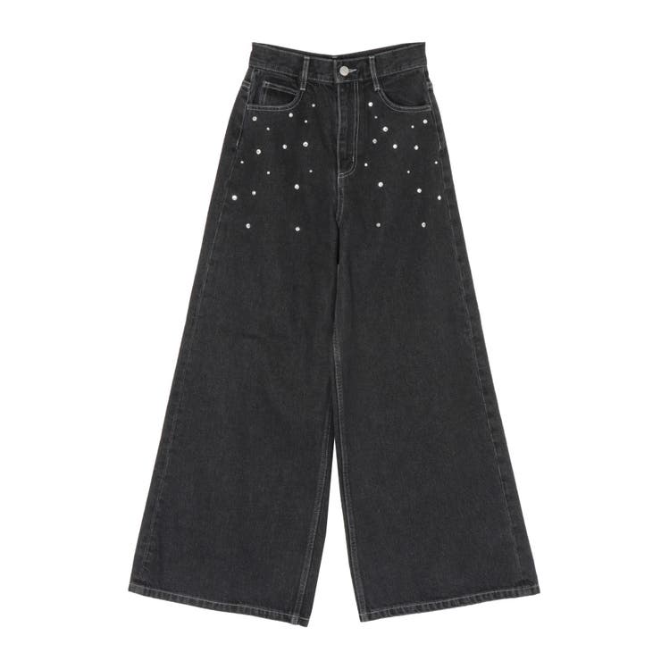 カットアウトストーン付ワイドデニムパンツ[品番：MKSW0060917