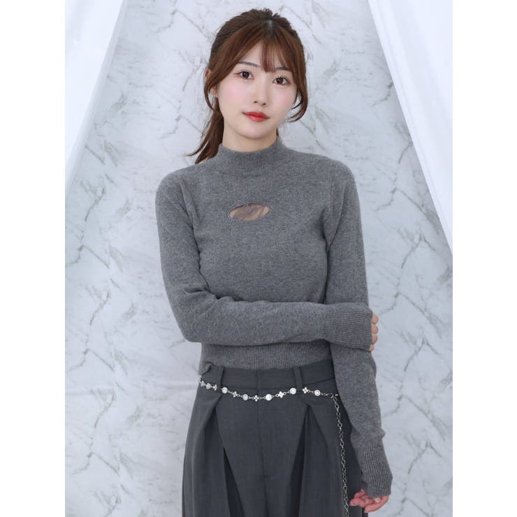 グレー | デコルテロゴ開きニットTOP | EATME