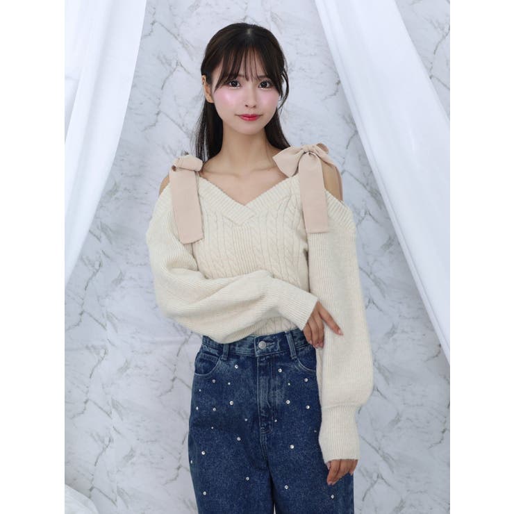 リボンショルダーニットTOP[品番：MKSW0060922]｜EATME