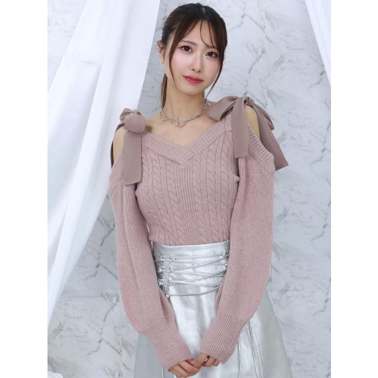 リボンショルダーニットTOP[品番：MKSW0060922]｜EATME